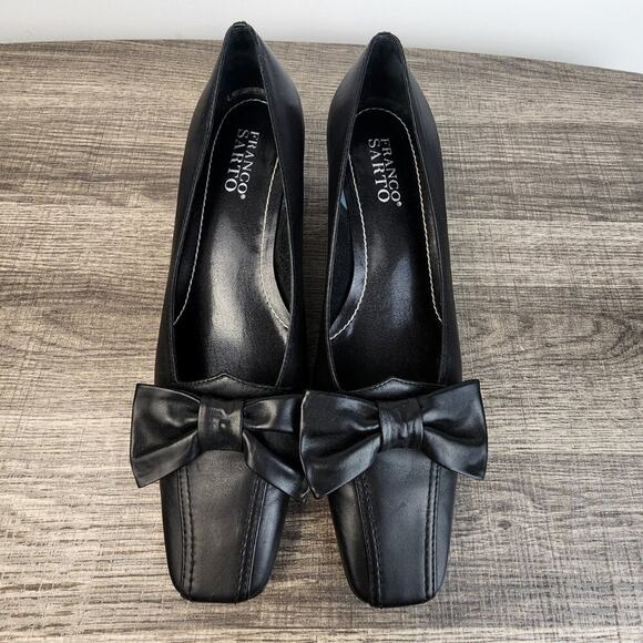 Franco Sarto Black Leather Kitten Heel Squared Toe Pumps Size‎ 8 Witchy Colonial - Picture 3 of 7